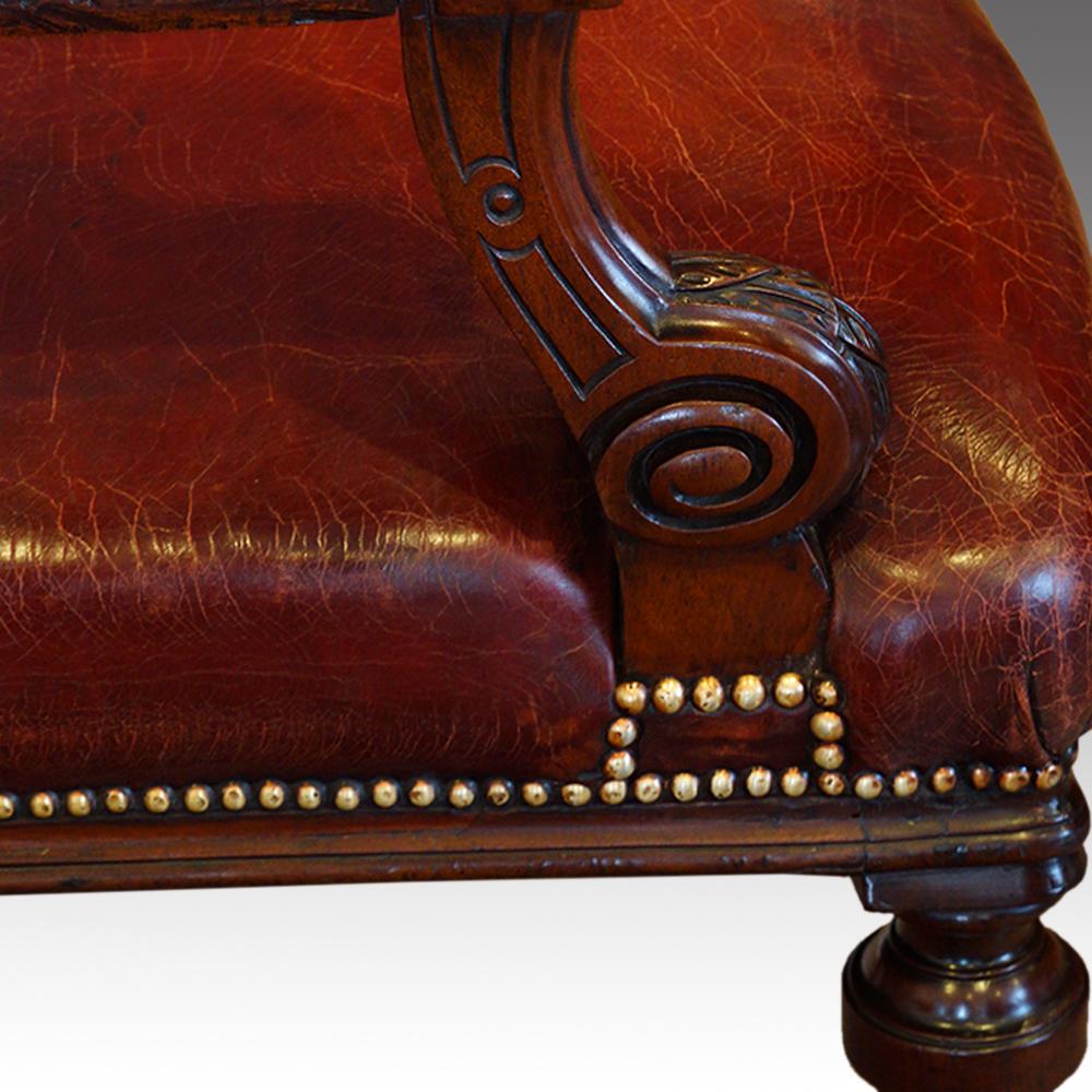 Late 19th Century Fine English Victorian Mahogany Leather Desk Chair, London Made circa 1875