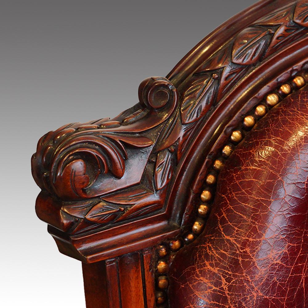 Fine English Victorian Mahogany Leather Desk Chair, London Made circa 1875 1