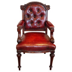 Fine English Victorian Mahogany Leather Desk Chair, London Made circa 1875