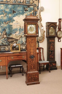 Fine English William & Mary Walnut Floral Marquetry Longcase Chiming Clock