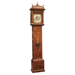 Fine English William & Mary Walnut Floral Marquetry Longcase Chiming Clock