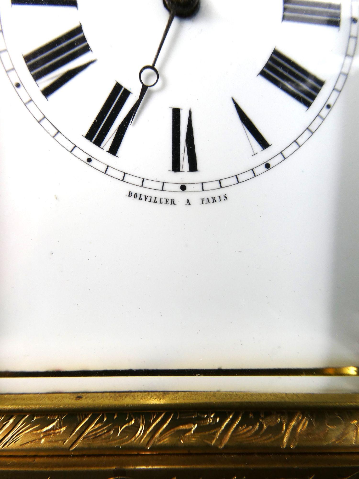 Fine Engraved Striking Carriage Clock by Bolviller For Sale 5