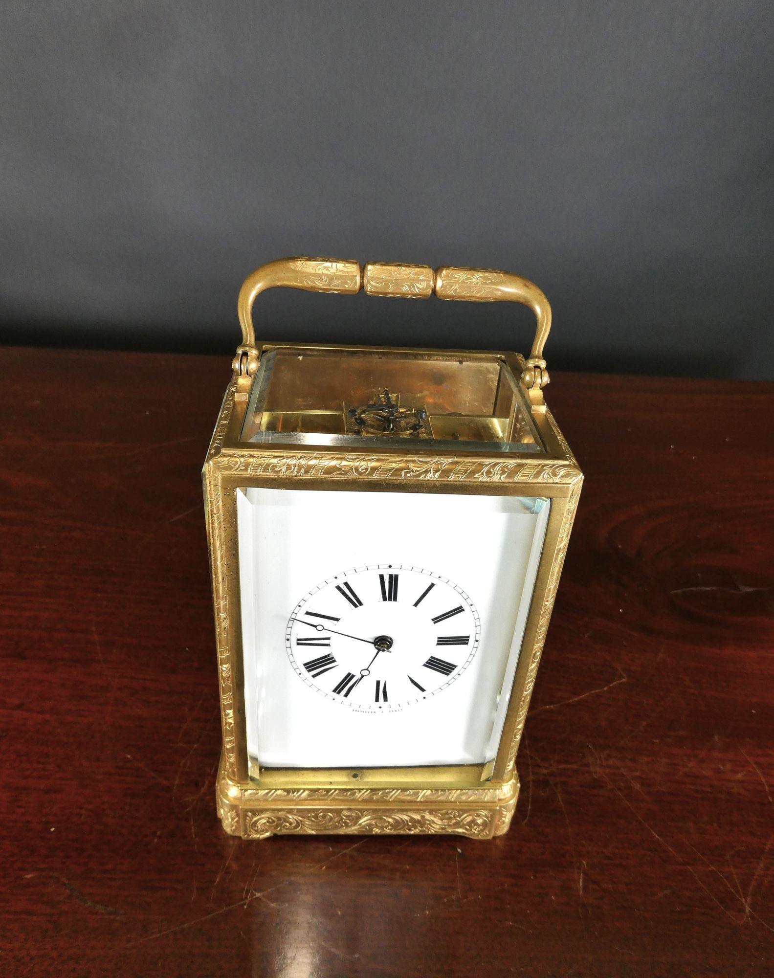 Fine Engraved Striking Carriage Clock by Bolviller For Sale 6