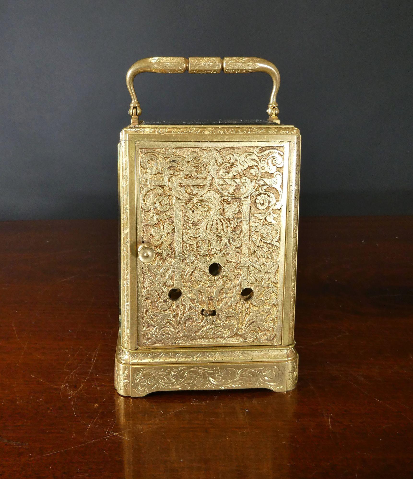 Mid-19th Century Fine Engraved Striking Carriage Clock by Bolviller For Sale