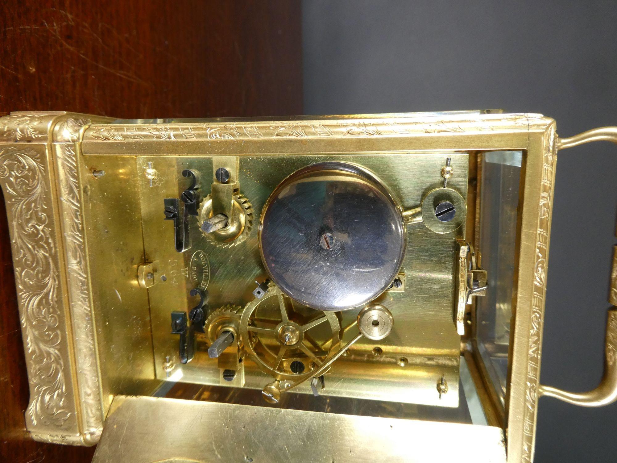 Fine Engraved Striking Carriage Clock by Bolviller For Sale 1