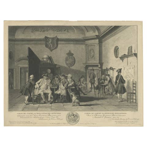 Fine Engraving Depicting an Officer's Mess in the Low Countries, 'Holland', 1754