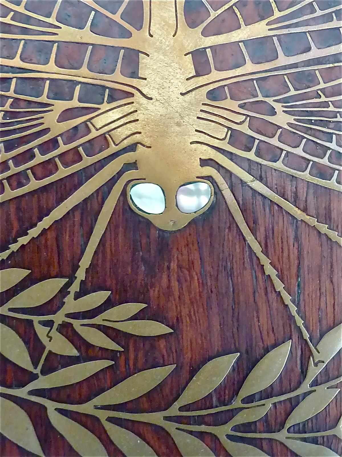 Fine Erhard Sohne Dragonfly Bowl Tray Wood Inlay Brass Art Nouveau Tiffany Style 4