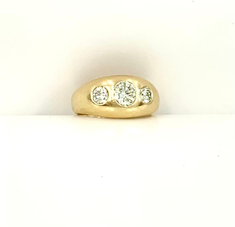 Fine Estate 1.71 TCW Diamond 14K Yellow Gold Three Stone Gypsy Ring For Sale 4