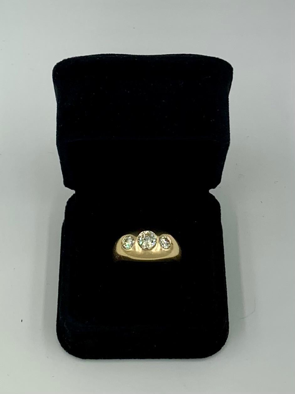 Fine Estate 1.71 TCW Diamond 14K Yellow Gold Three Stone Gypsy Ring For Sale 5