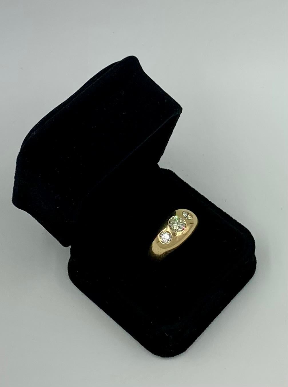 Fine Estate 1.71 TCW Diamond 14K Yellow Gold Three Stone Gypsy Ring For Sale 6