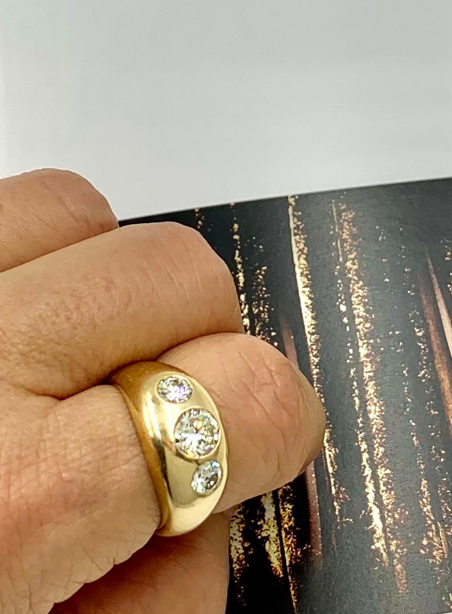 Fine Estate 1.71 TCW Diamond 14K Yellow Gold Three Stone Gypsy Ring For Sale 7
