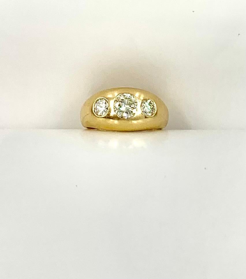 Fine Estate 1.71 TCW Diamond 14K Yellow Gold Three Stone Gypsy Ring For Sale 8
