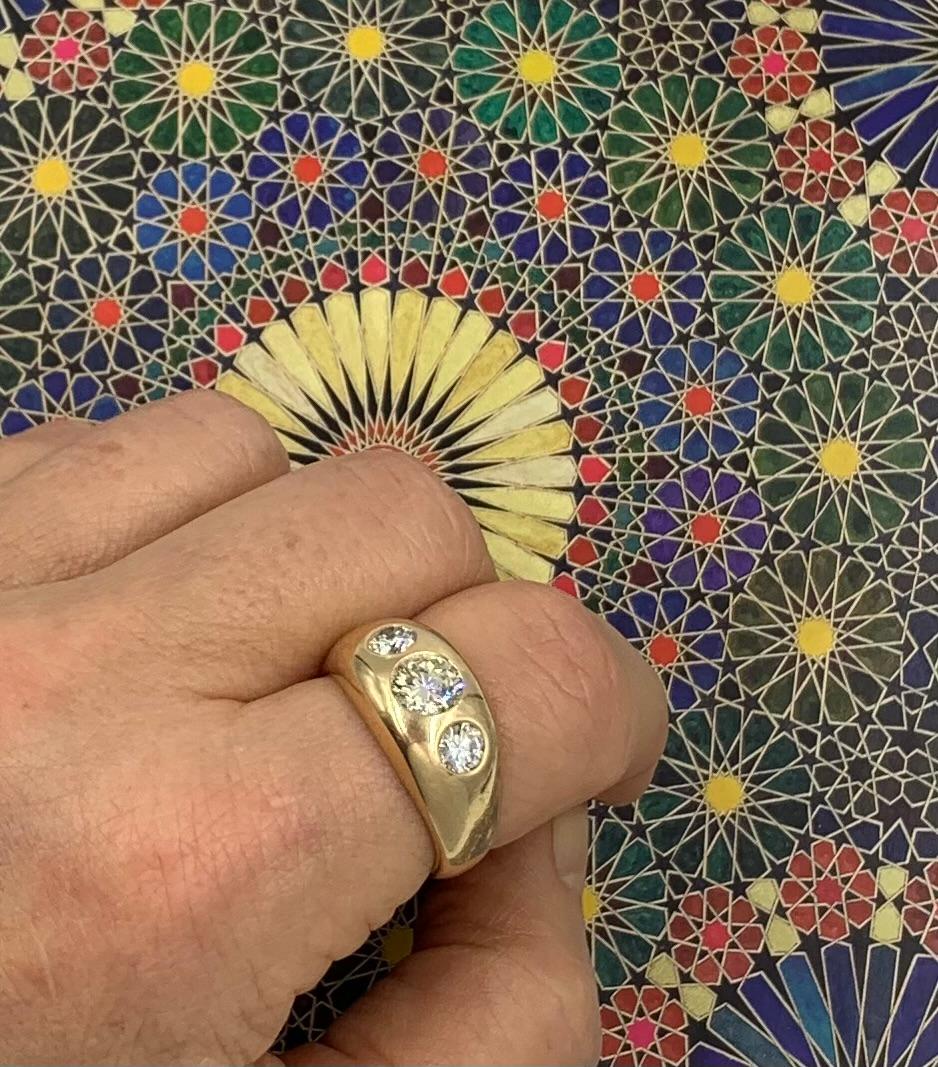 Fine Estate 1.71 TCW Diamond 14K Yellow Gold Three Stone Gypsy Ring For Sale 9