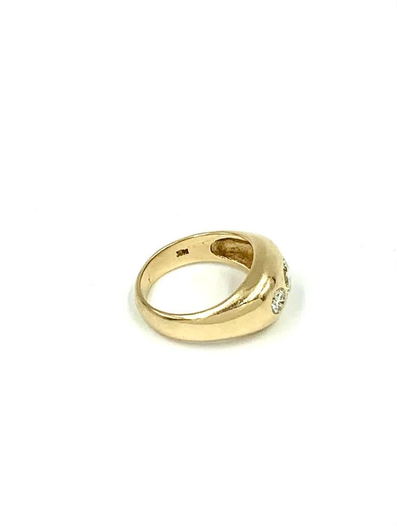Women's or Men's Fine Estate 1.71 TCW Diamond 14K Yellow Gold Three Stone Gypsy Ring For Sale