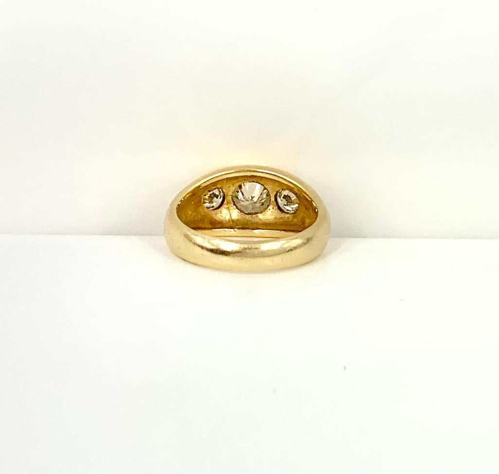 Fine Estate 1.71 TCW Diamond 14K Yellow Gold Three Stone Gypsy Ring For Sale 2