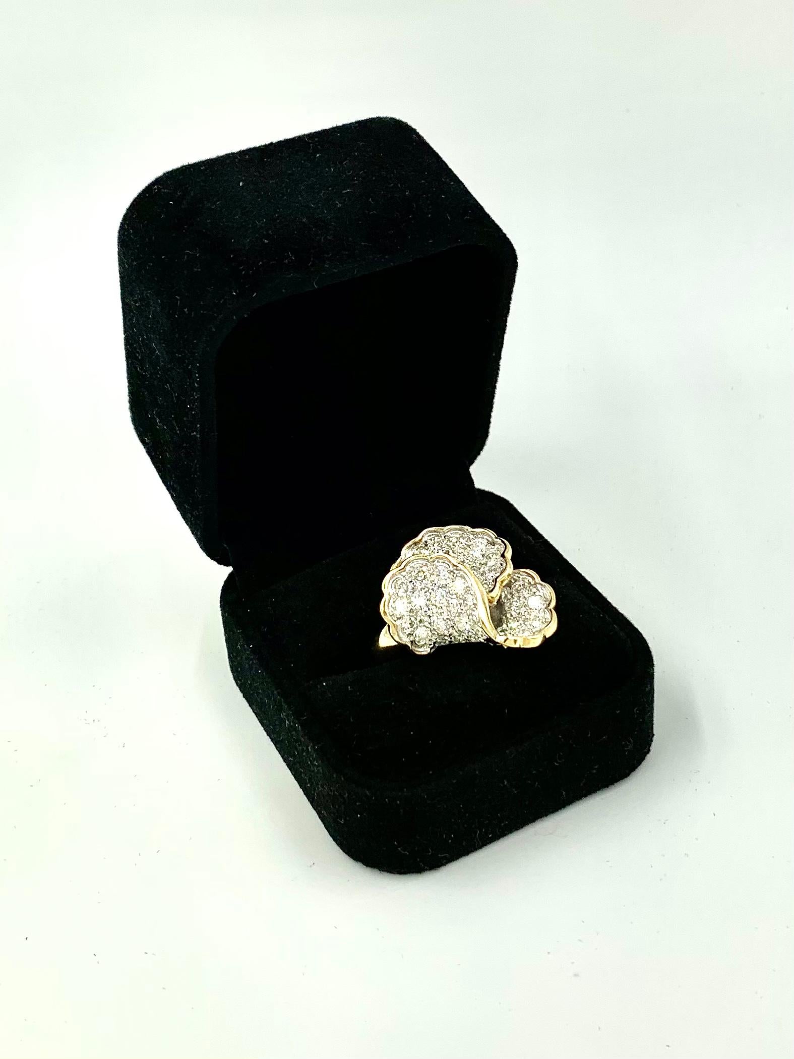 Fine Estate 3 TCW Pave Diamond 14K Yellow, White Gold Pansy Ring For Sale 1