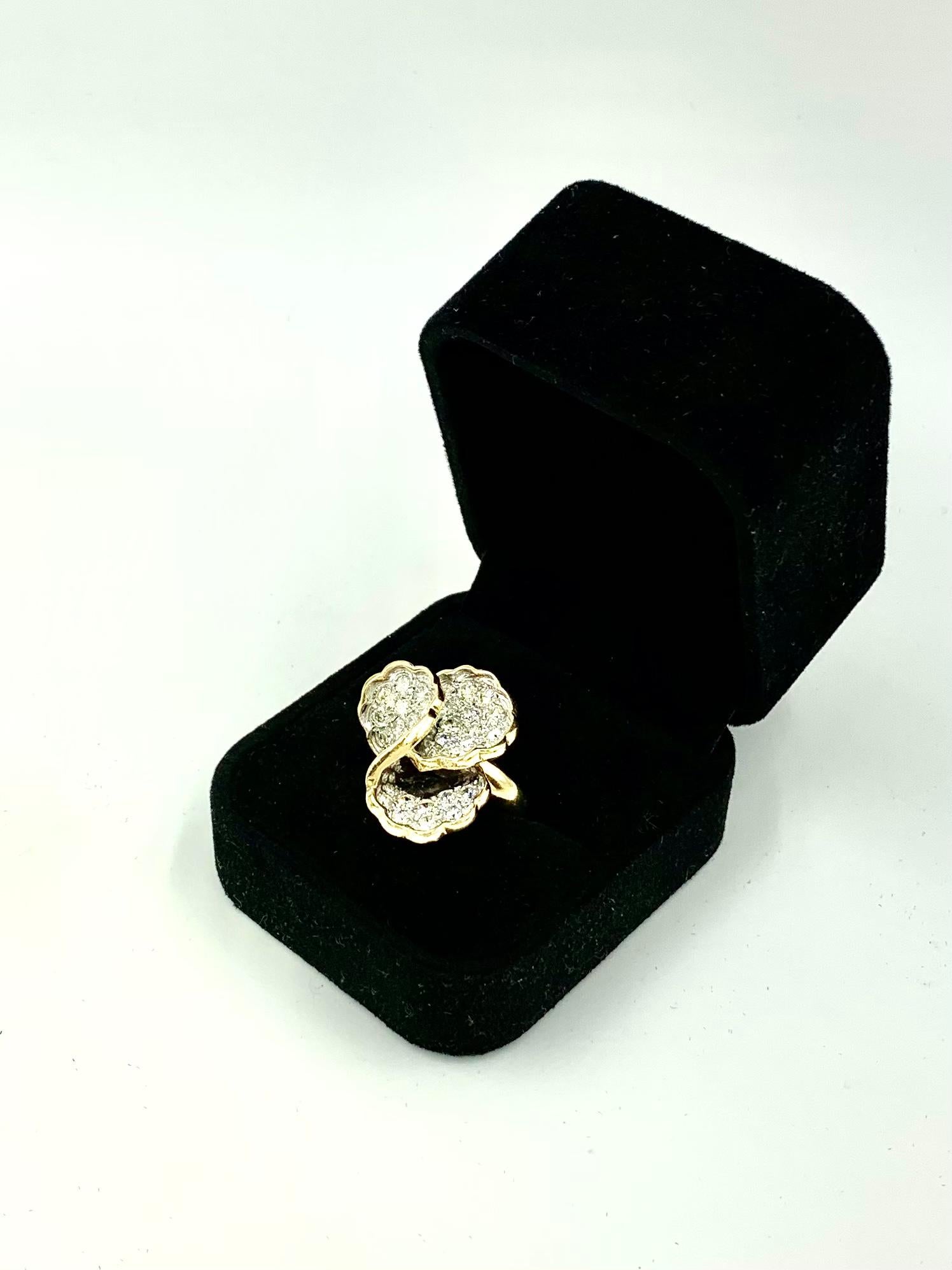 Romantic Fine Estate 3 TCW Pave Diamond 14K Yellow, White Gold Pansy Ring For Sale