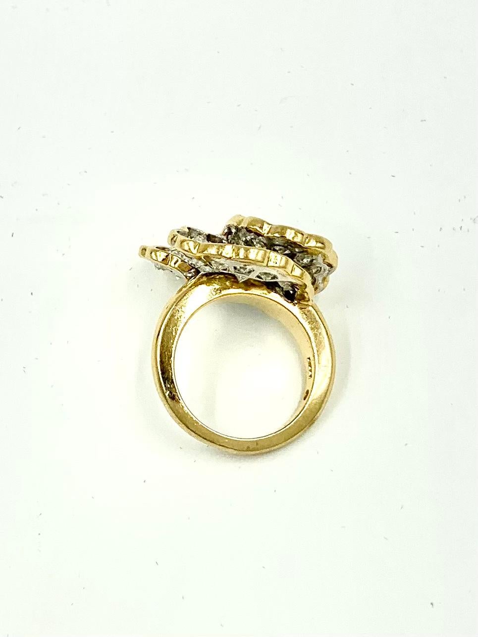 Fine Estate 3 TCW Pave Diamond 14K Yellow, White Gold Pansy Ring In Good Condition For Sale In New York, NY