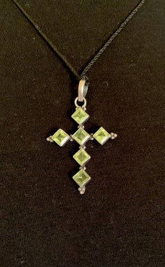 Fine Estate Arts and Crafts Style Peridot Sterling Silver Cross