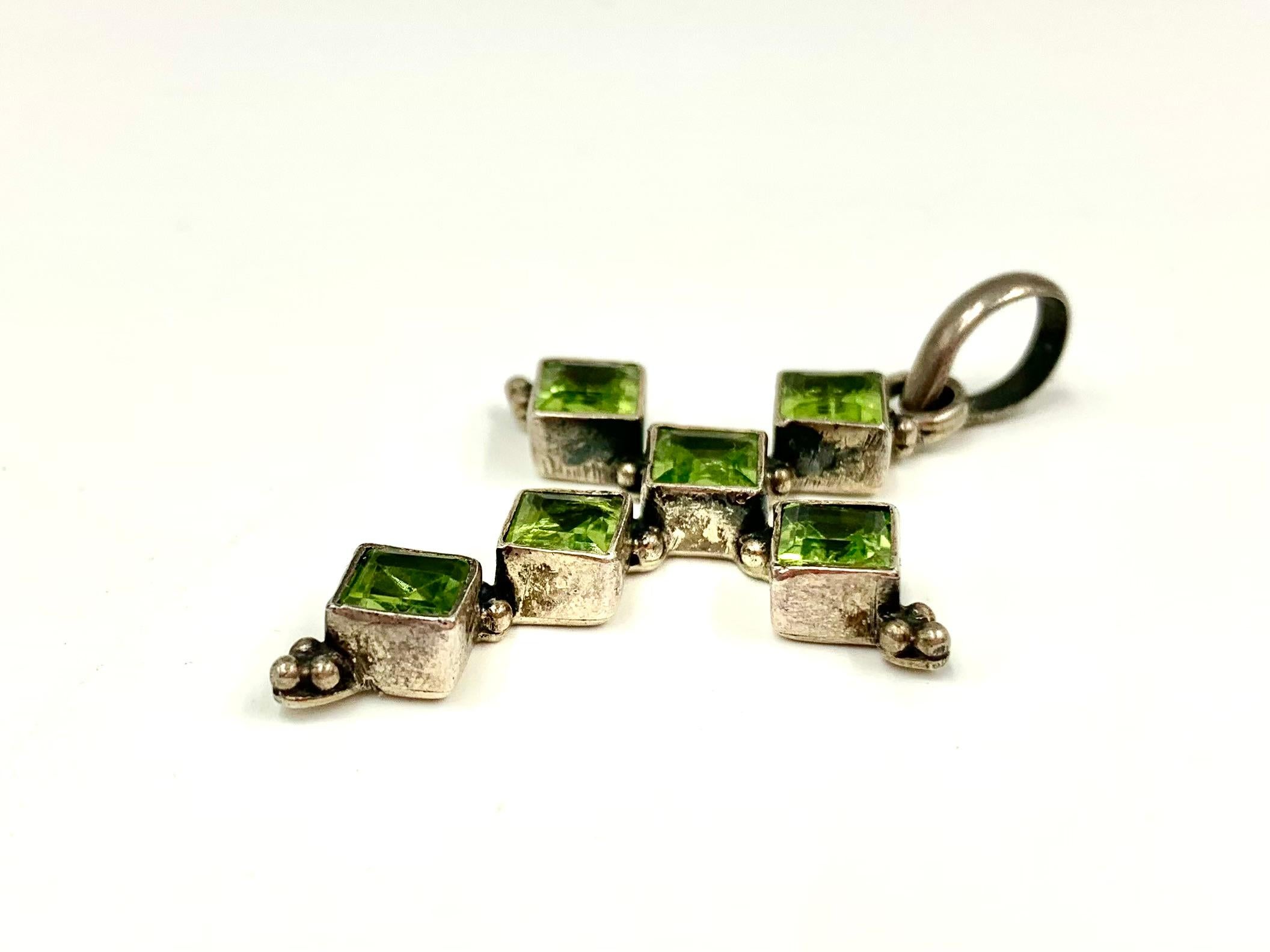 Fine Estate Arts and Crafts Style Peridot Sterling Silver Cross For Sale 1