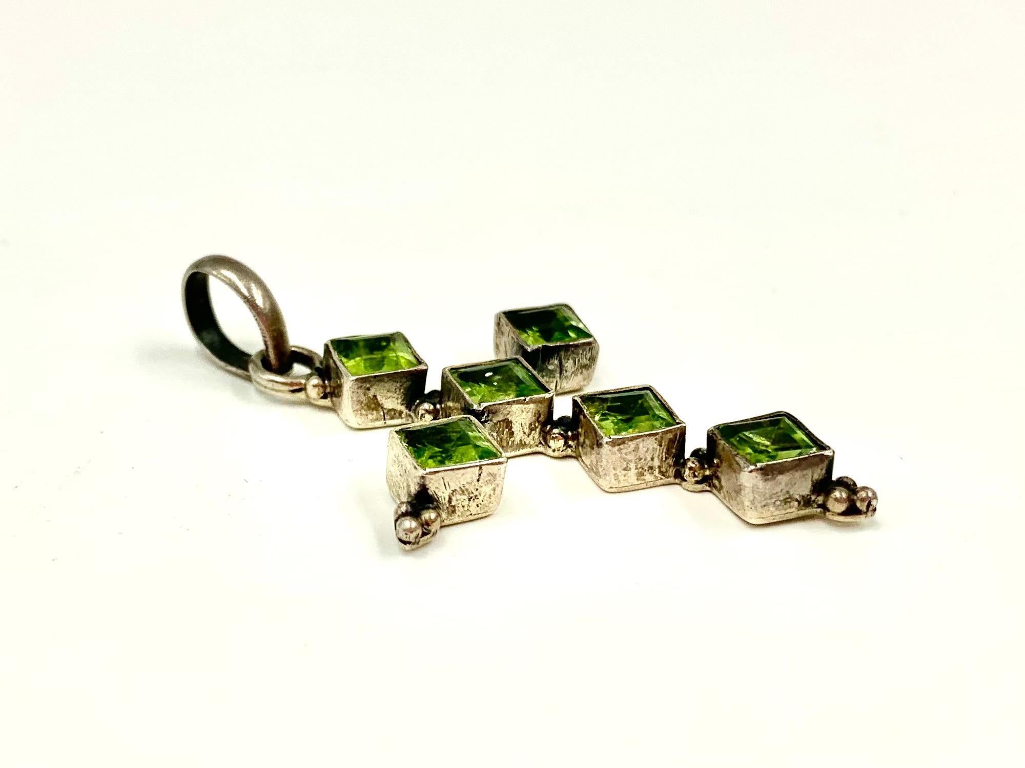 Fine Estate Arts and Crafts Style Peridot Sterling Silver Cross For Sale 2