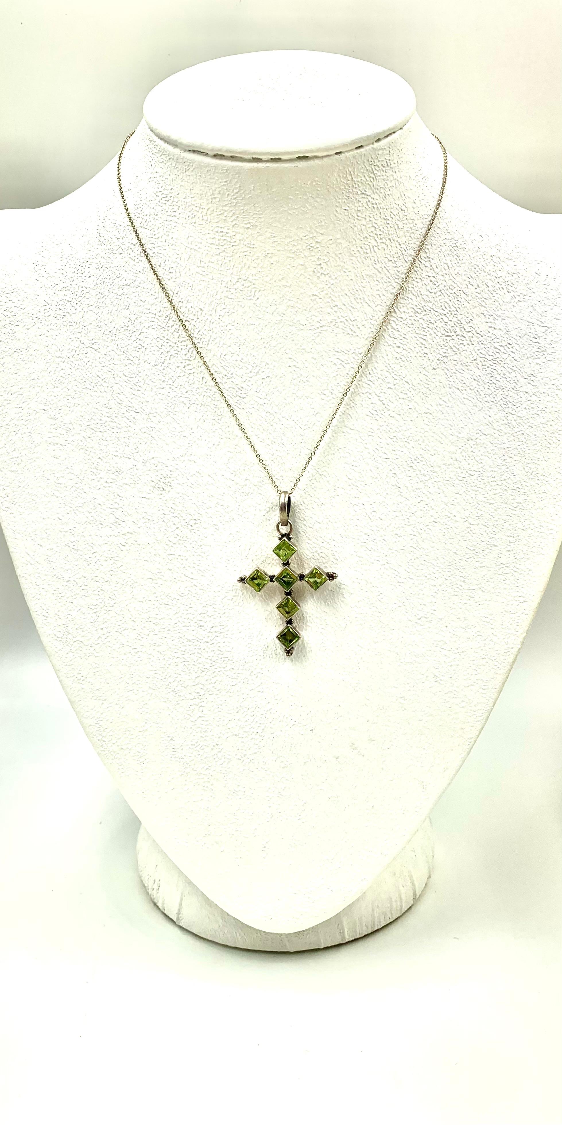 Fine Estate Arts and Crafts Style Peridot Sterling Silver Cross For Sale 5