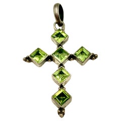 Fine Estate Arts and Crafts Style Peridot Sterling Silver Cross