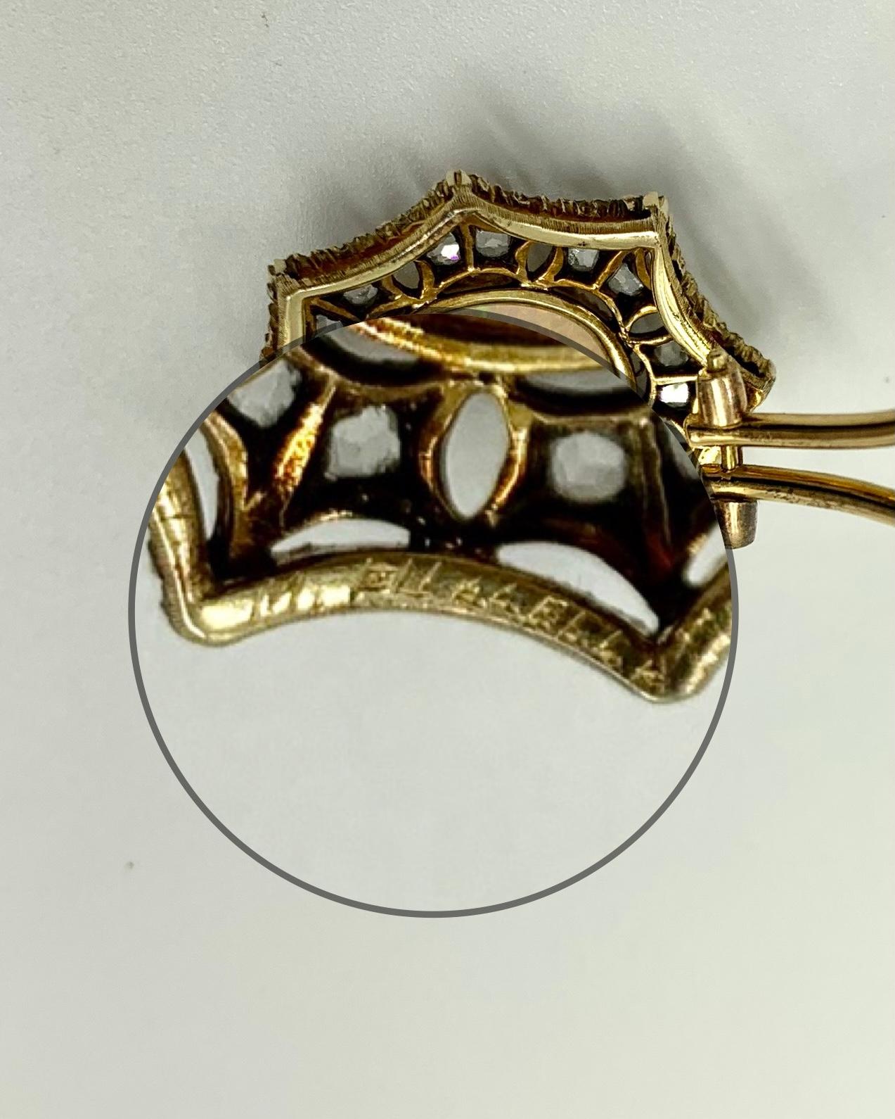 Mario Buccellati Boucles d'oreilles en or bicolore 18 carats avec opale cabochon et diamant, ancienne propriété en vente 5