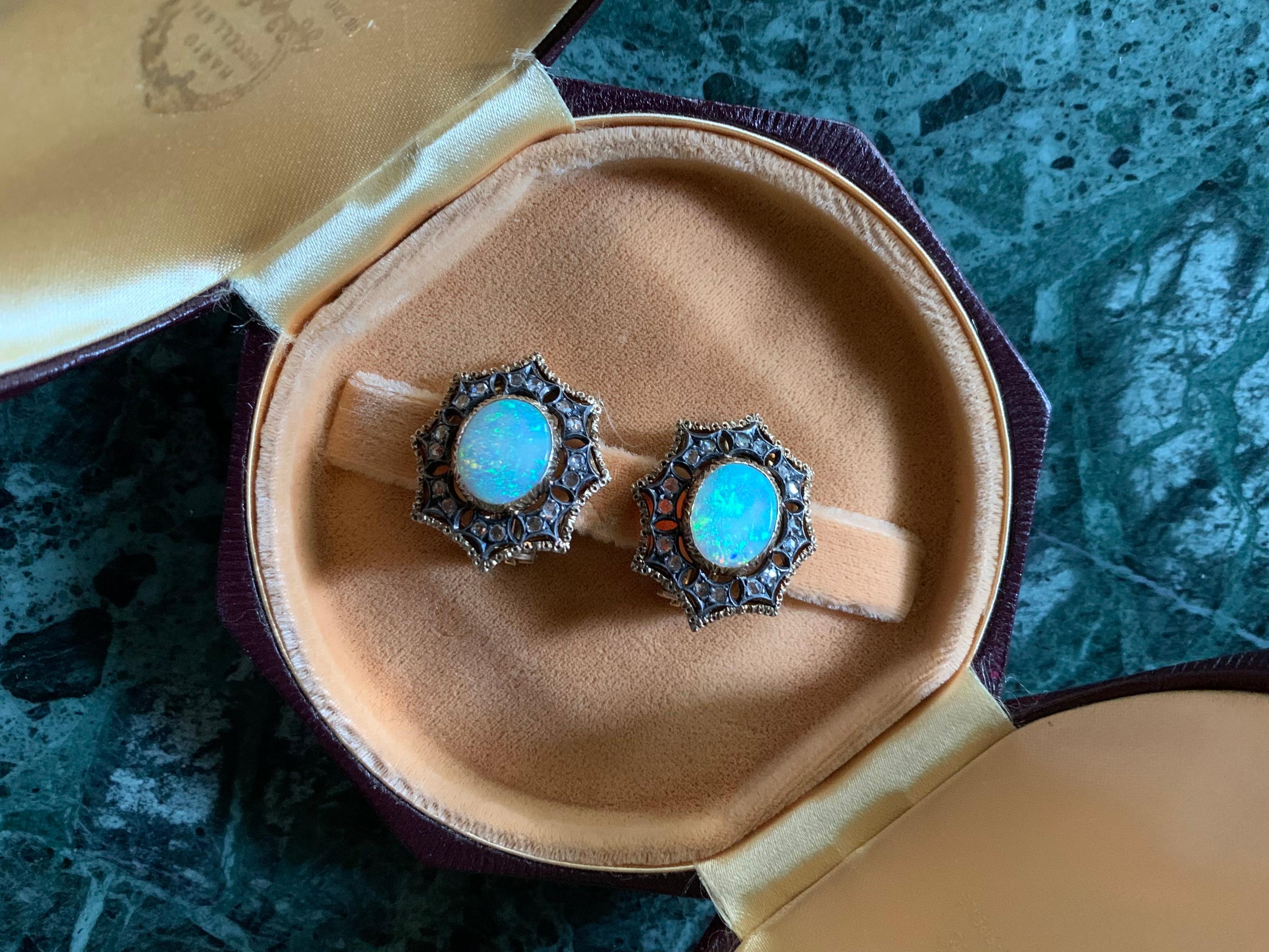 Fine Estate Mario Buccellati Cabochon Opal Diamond 18K Two Color Gold Earrings For Sale 10