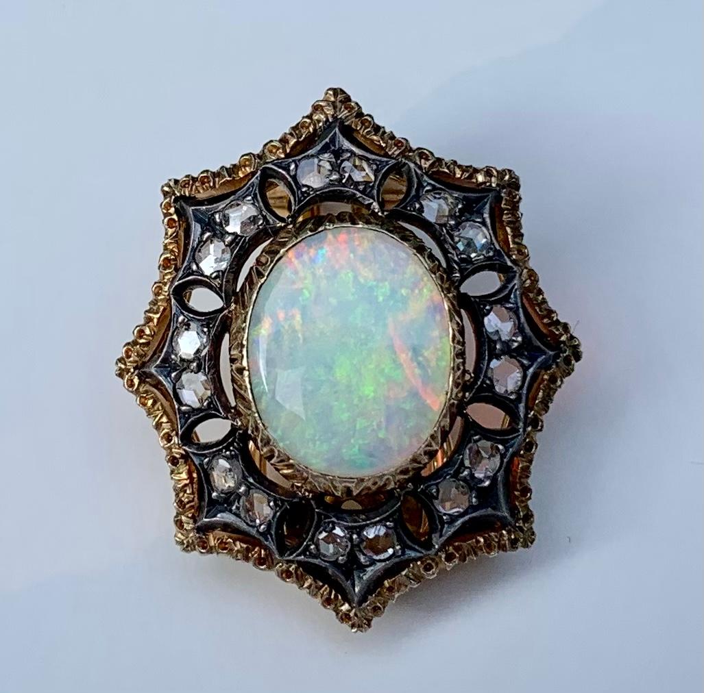 Fine Estate Mario Buccellati Cabochon Opal Diamond 18K Two Color Gold Earrings For Sale 3