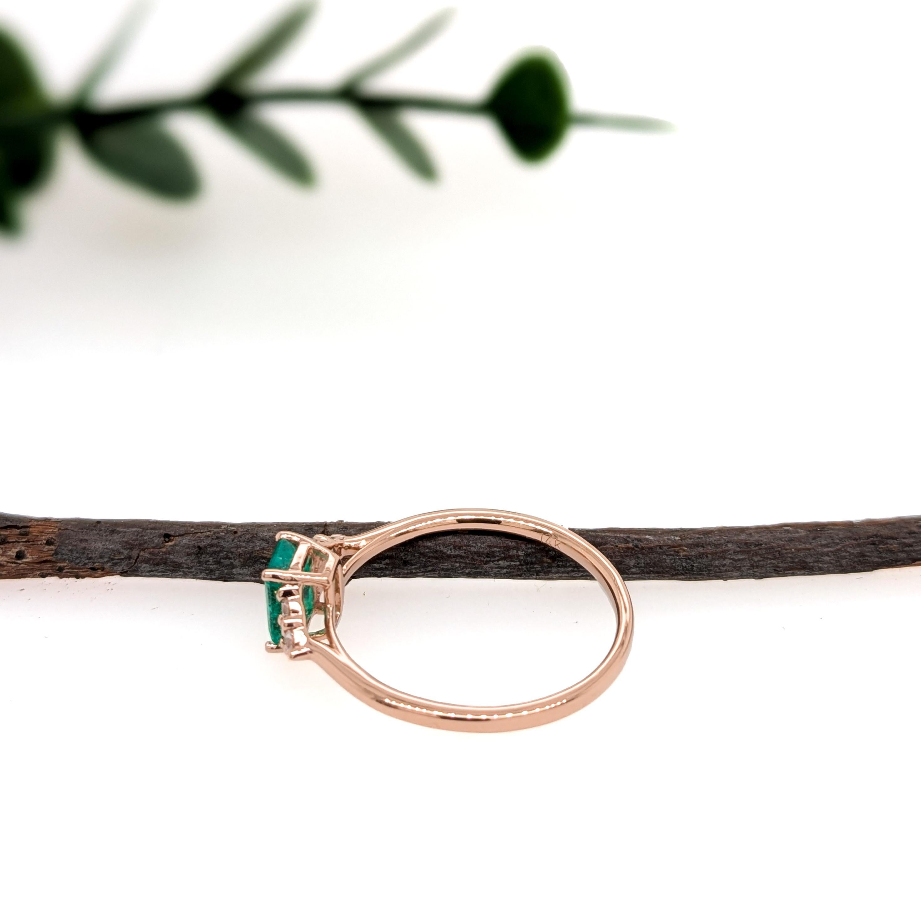Women's Fine Ethiopian Emerald Ring with Natural Diamond Accents in 14K Gold  EM 6x4mm For Sale