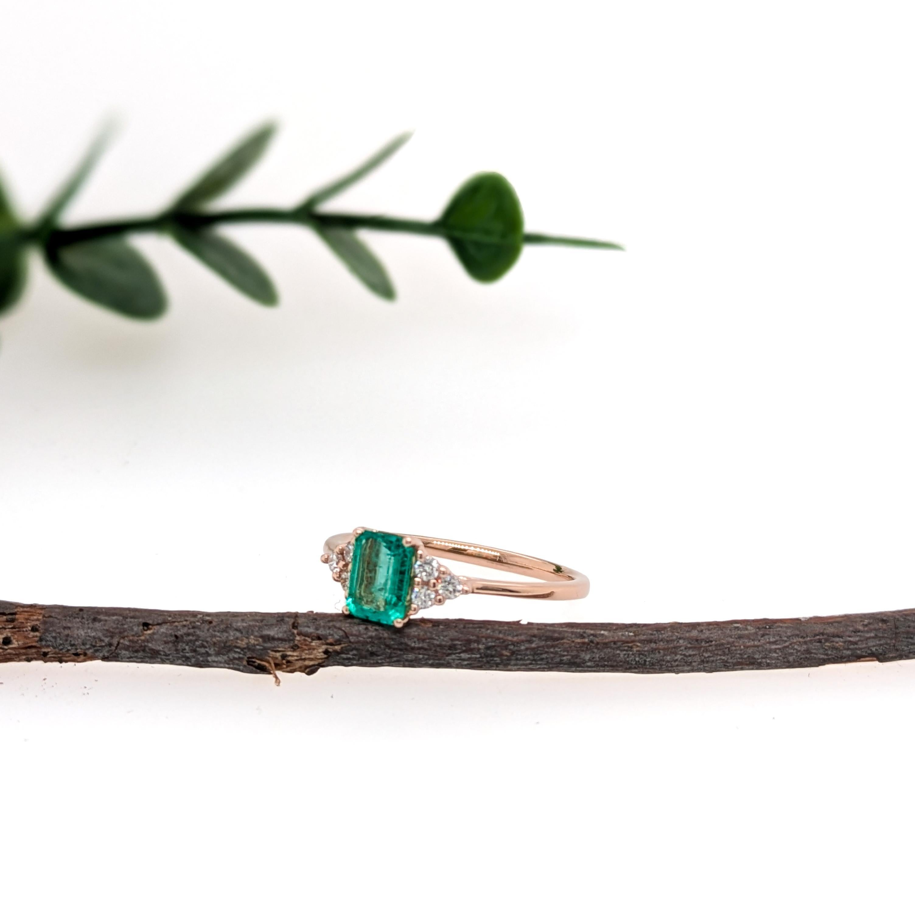 Emerald Cut Fine Ethiopian Emerald Ring with Natural Diamond Accents in 14K Gold  EM 6x4mm For Sale