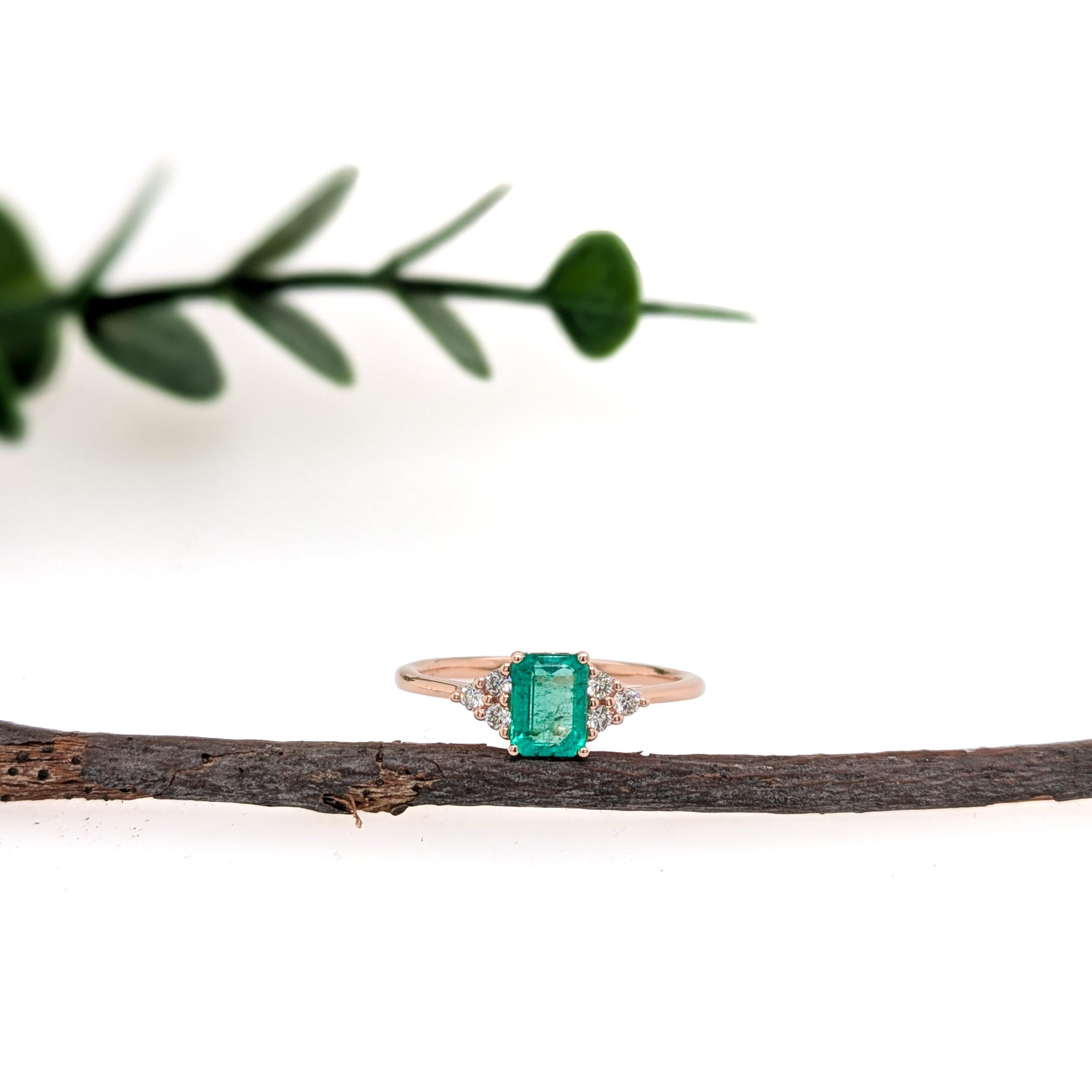 Contemporary Fine Ethiopian Emerald Ring with Natural Diamond Accents in 14K Gold  EM 6x4mm For Sale