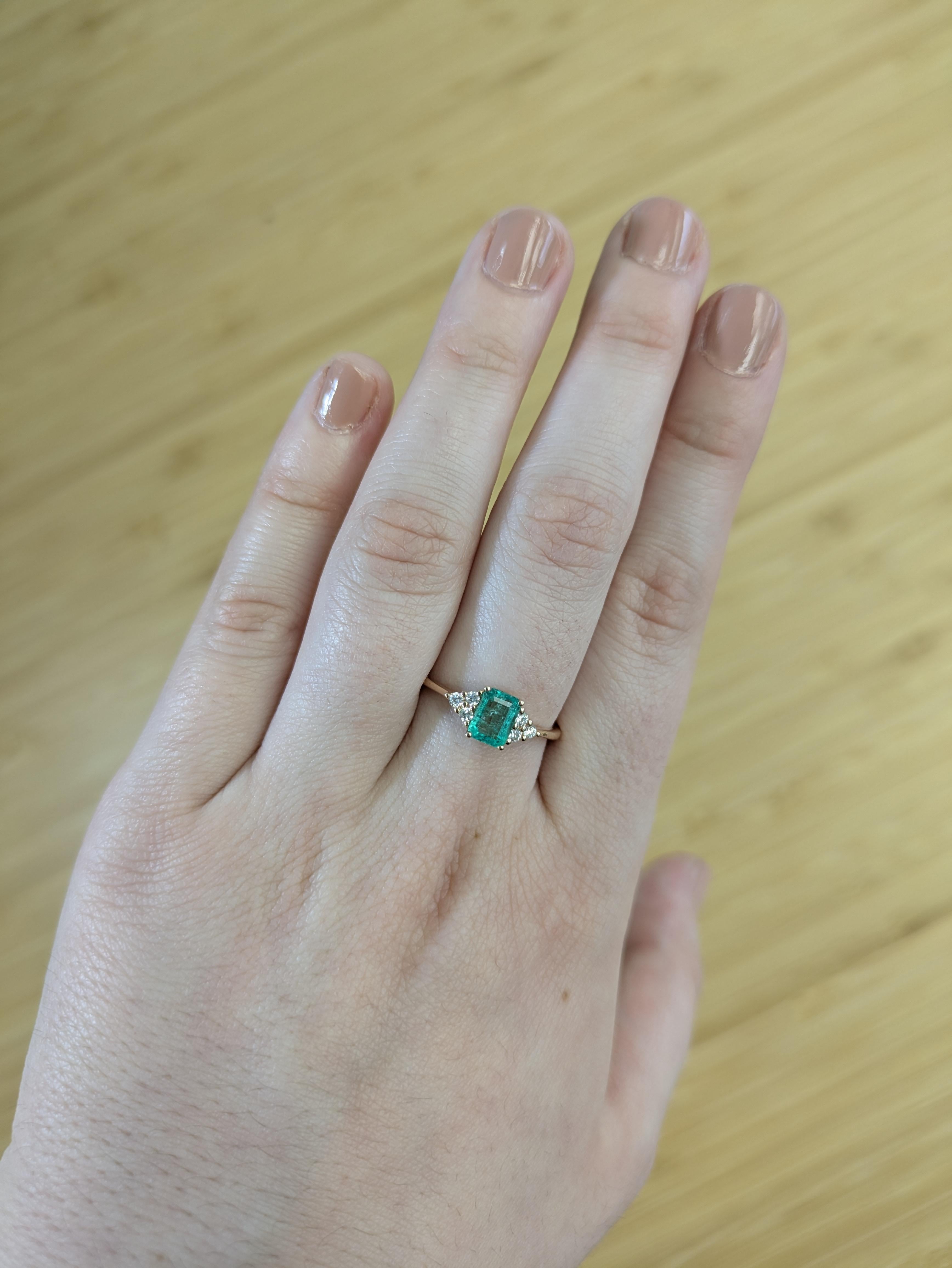 This Ethiopian emerald ring combines classic design with a bold twist. Set in 14K solid gold with natural diamond accents, it’s a stunning piece that captures attention and celebrates individuality. This ring makes a lovely May birthstone gift for