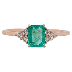 Fine Ethiopian Emerald Ring with Natural Diamond Accents in 14K Gold  EM 6x4mm