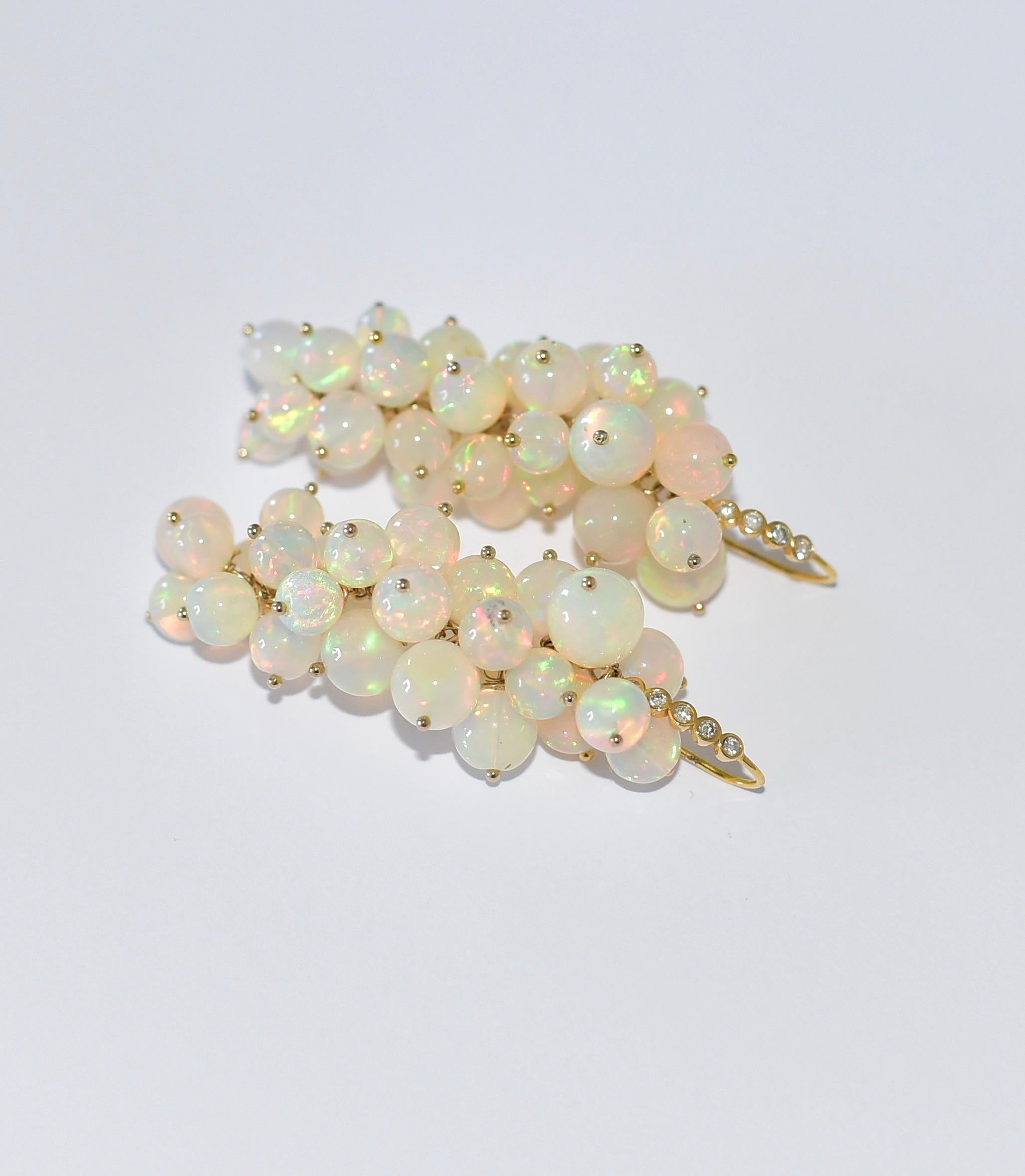 Fine Ethiopian White Opal Earrings in 14K Solid Yellow Gold, Diamonds 2