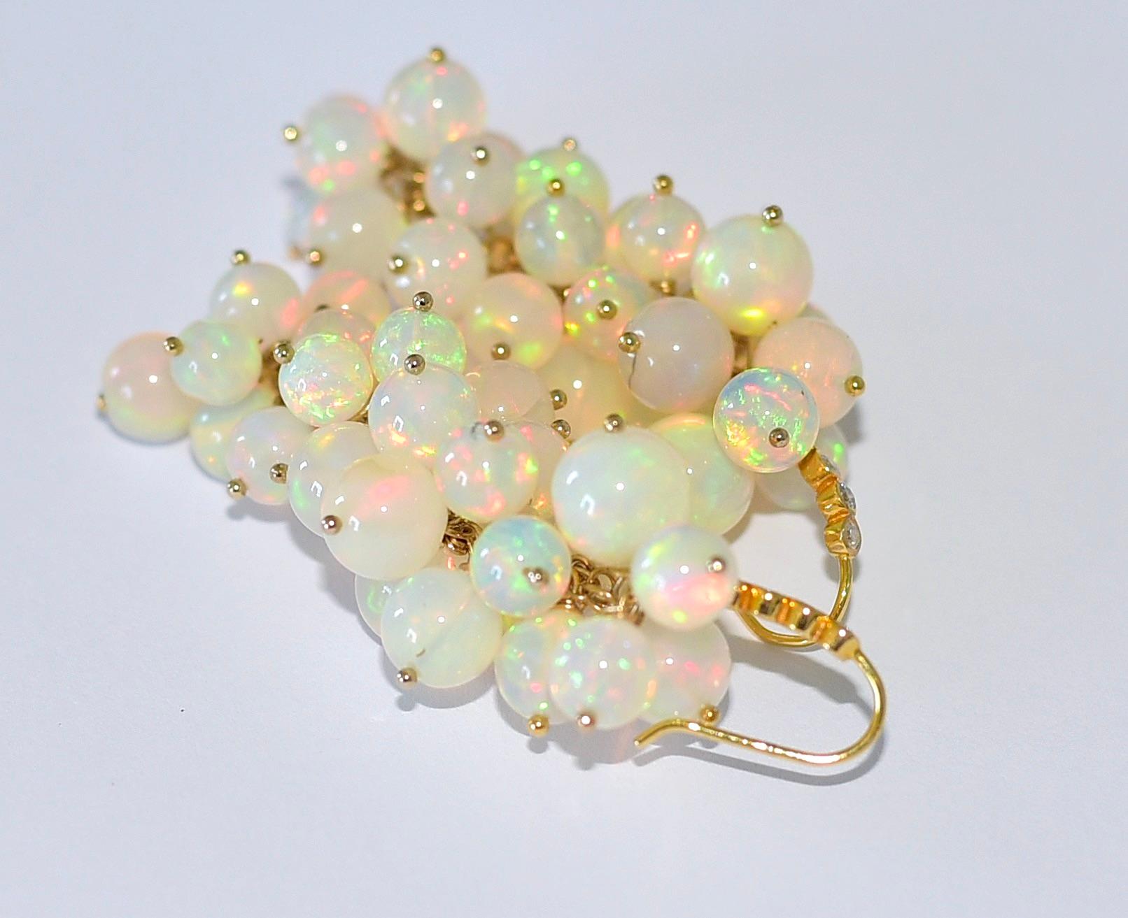 Fine Ethiopian White Opal Earrings in 14K Solid Yellow Gold, Diamonds 4