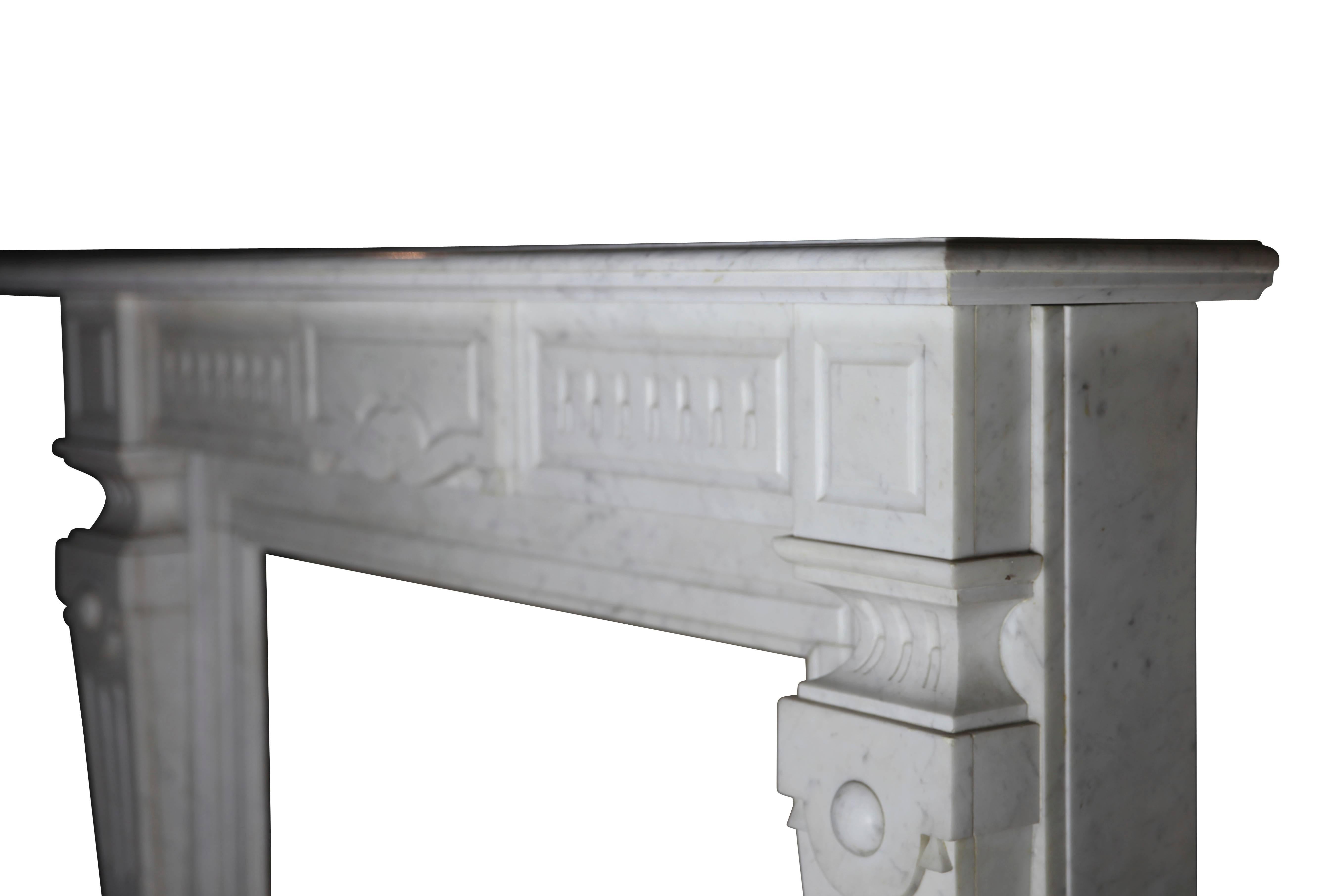 Polished Fine European Antique Fireplace Surround in Carrara Marble
