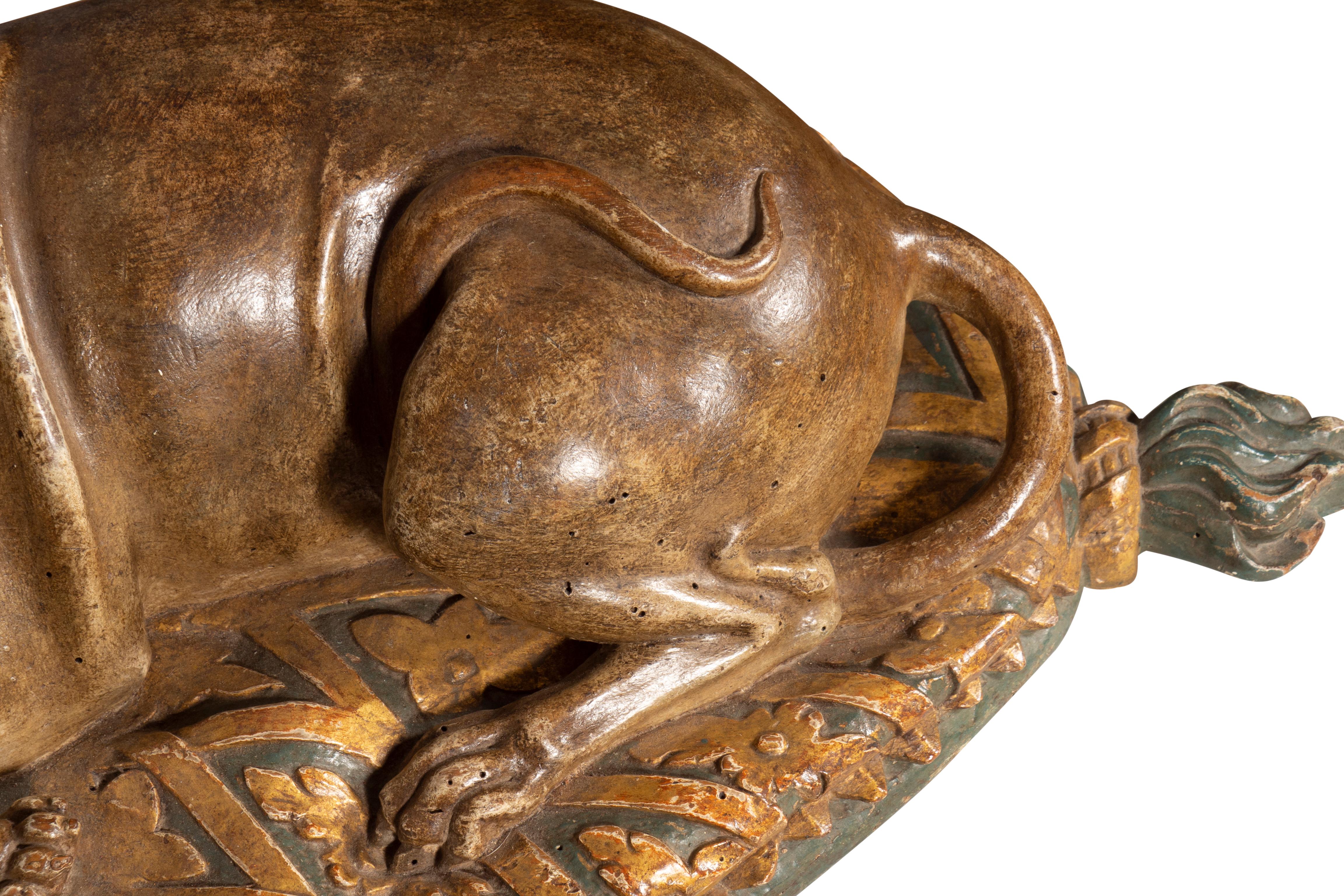 Fine European Carved and Painted Dog Lying on a Pillow For Sale 13