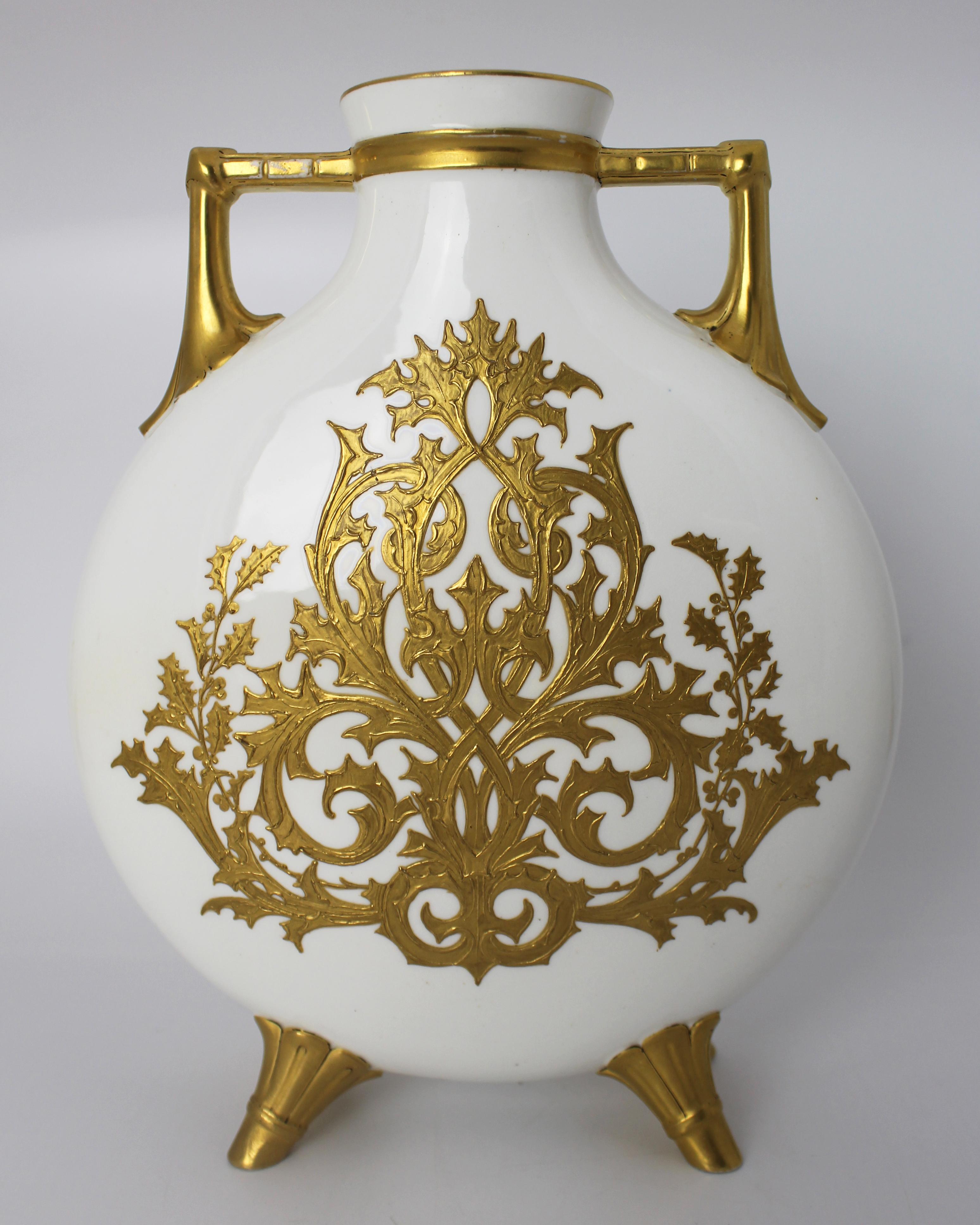 Fine European Hand-Painted & Gilded Moon Flask Vase c.1890 For Sale 8