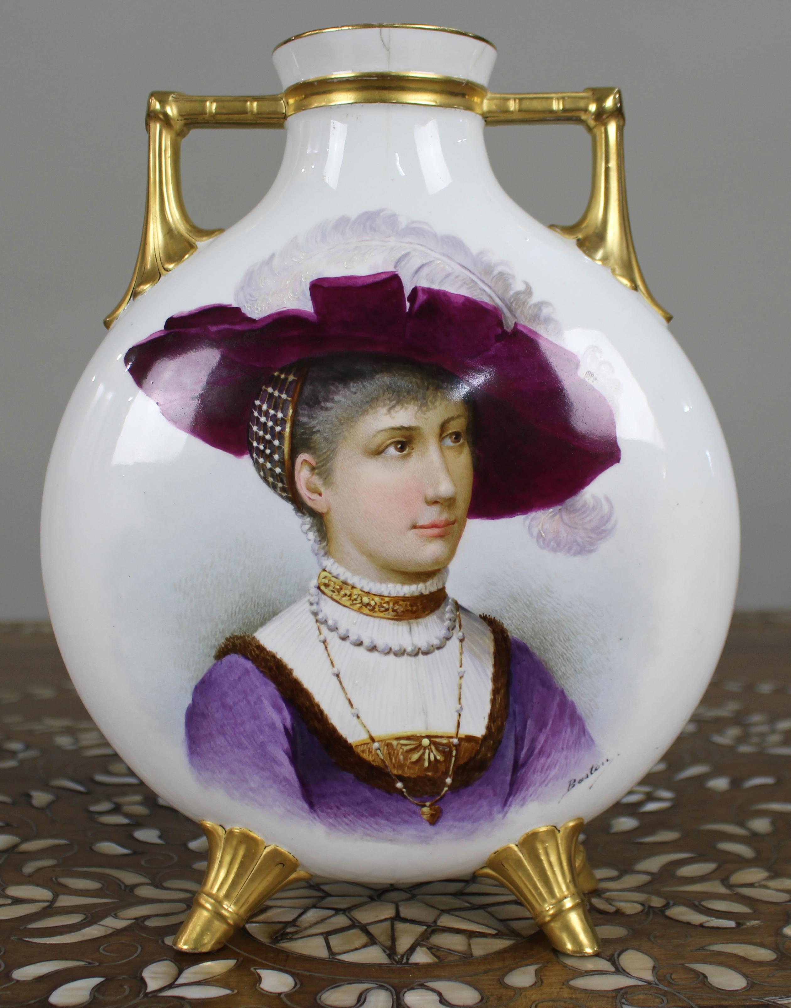 Fine European Hand-Painted & Gilded Moon Flask Vase c.1890

A fine quality hand-painted and gilded porcelain moon flask vase, dating from the late 19th century and almost certainly of Austrian manufacture in the Vienna style.

The vase stands on