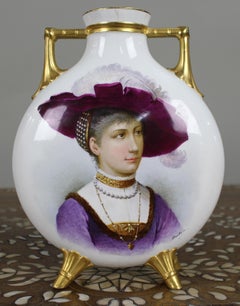 Fine European Hand-Painted & Gilded Moon Flask Vase c.1890