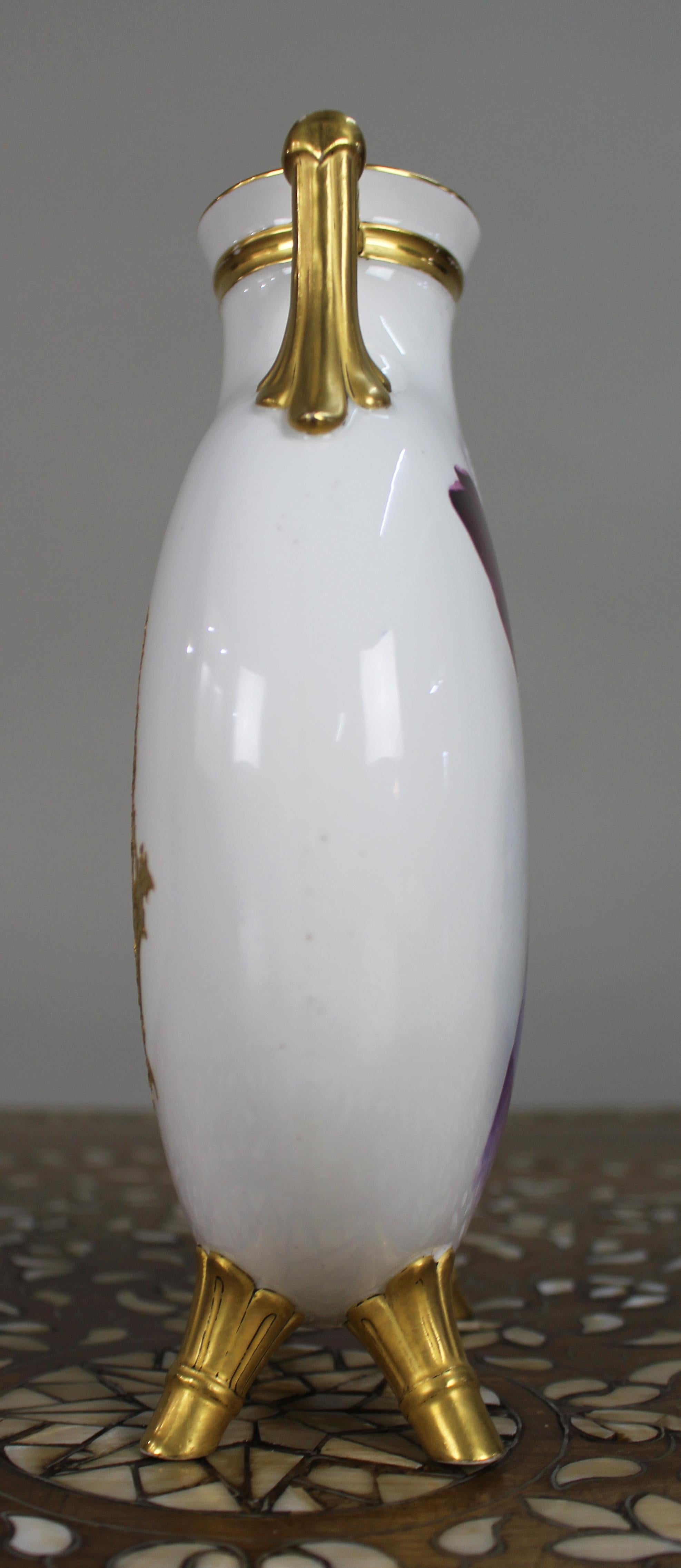 Porcelain Fine European Hand-Painted & Gilded Moon Flask Vase c.1890 For Sale