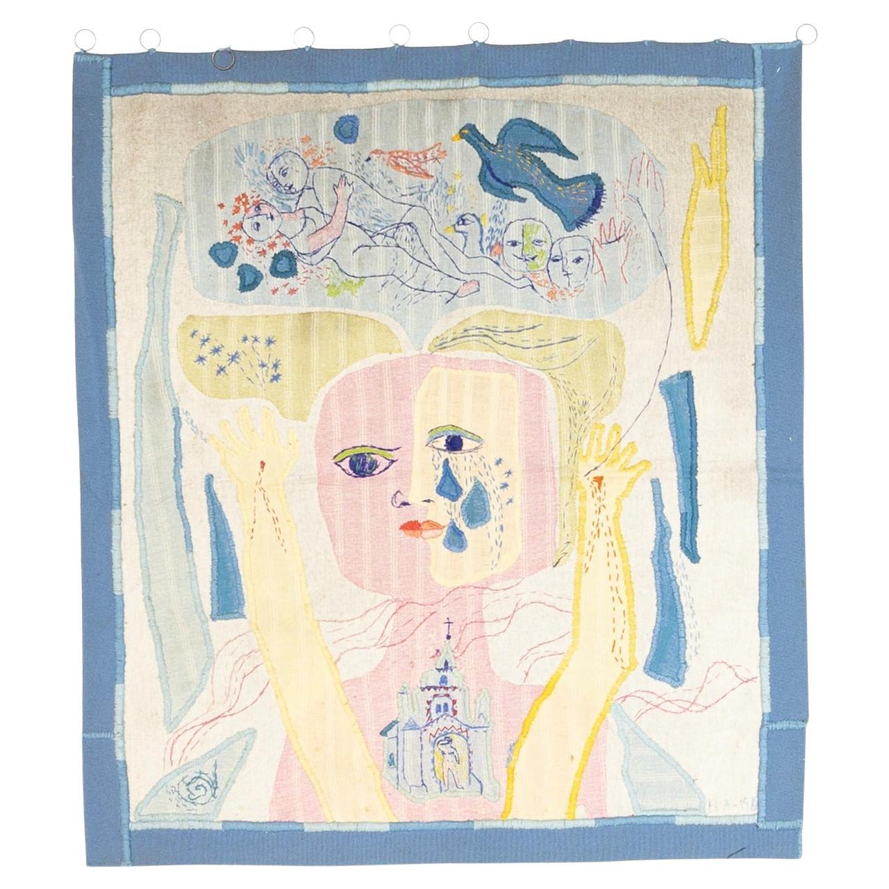 Fine European Mid Century Artist Tapestry 4’5" x 5’1" For Sale