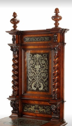 Fine European Renaissance Revival Hand-Carved Pewter Inlaid Cabinet