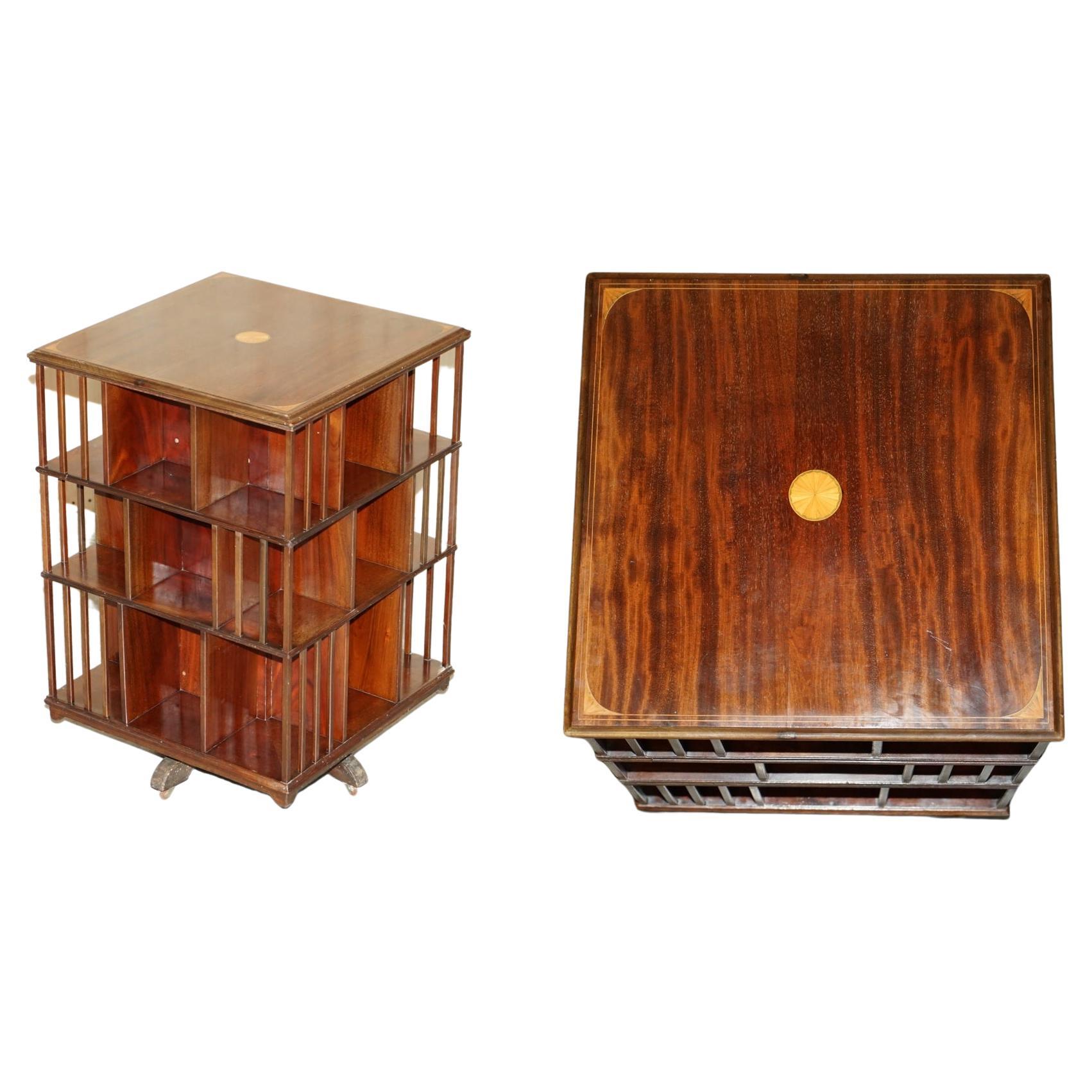 Fine Extra Large Antique Sheraton Hardwood & Satinwood Revolving Bookcase Table For Sale