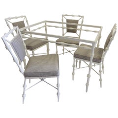 Fine Faux Bamboo Lacquered Aluminum Glass Top Dining Table and Chairs