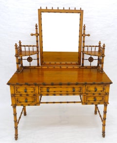 Fine Faux Burnt Bamboo Vanity Dressing 5 Drawers Table Tilting Mirror MINT