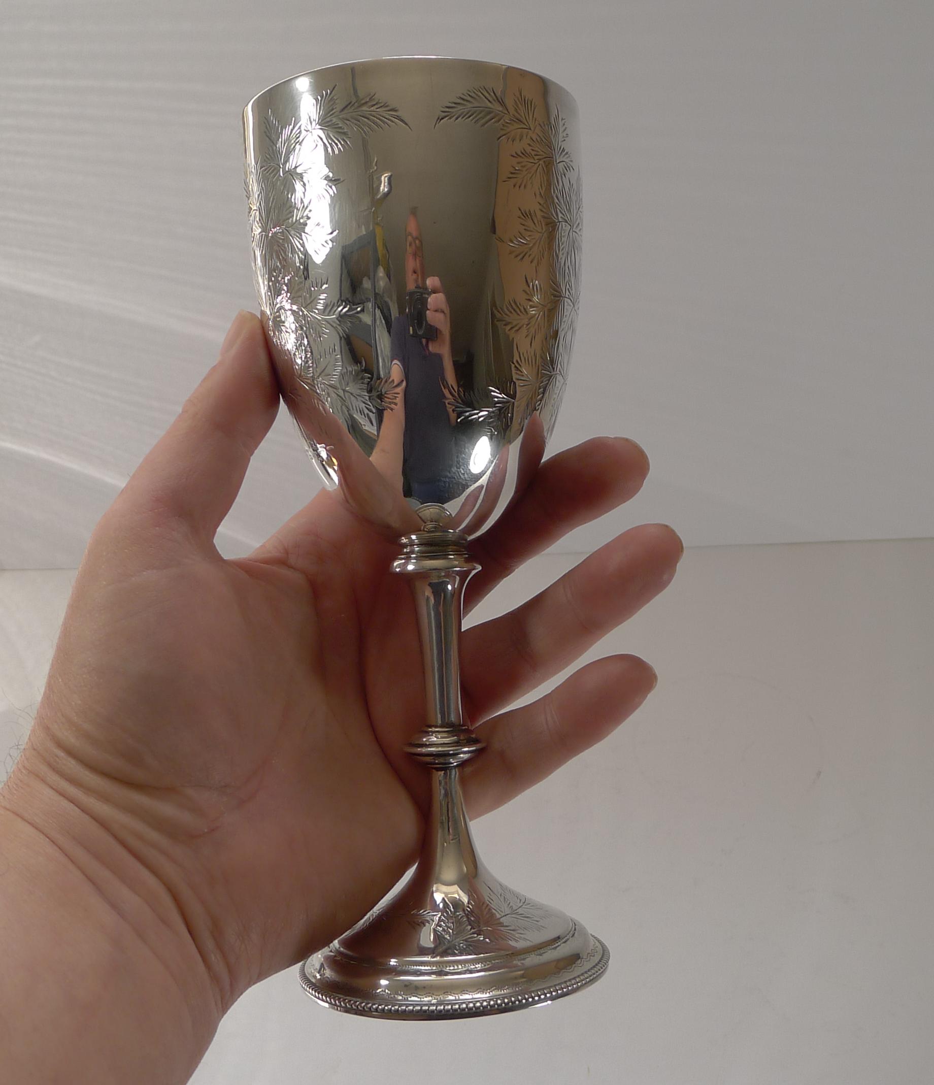 Fine Fern Engraved Sterling Silver Goblet, 1883 5