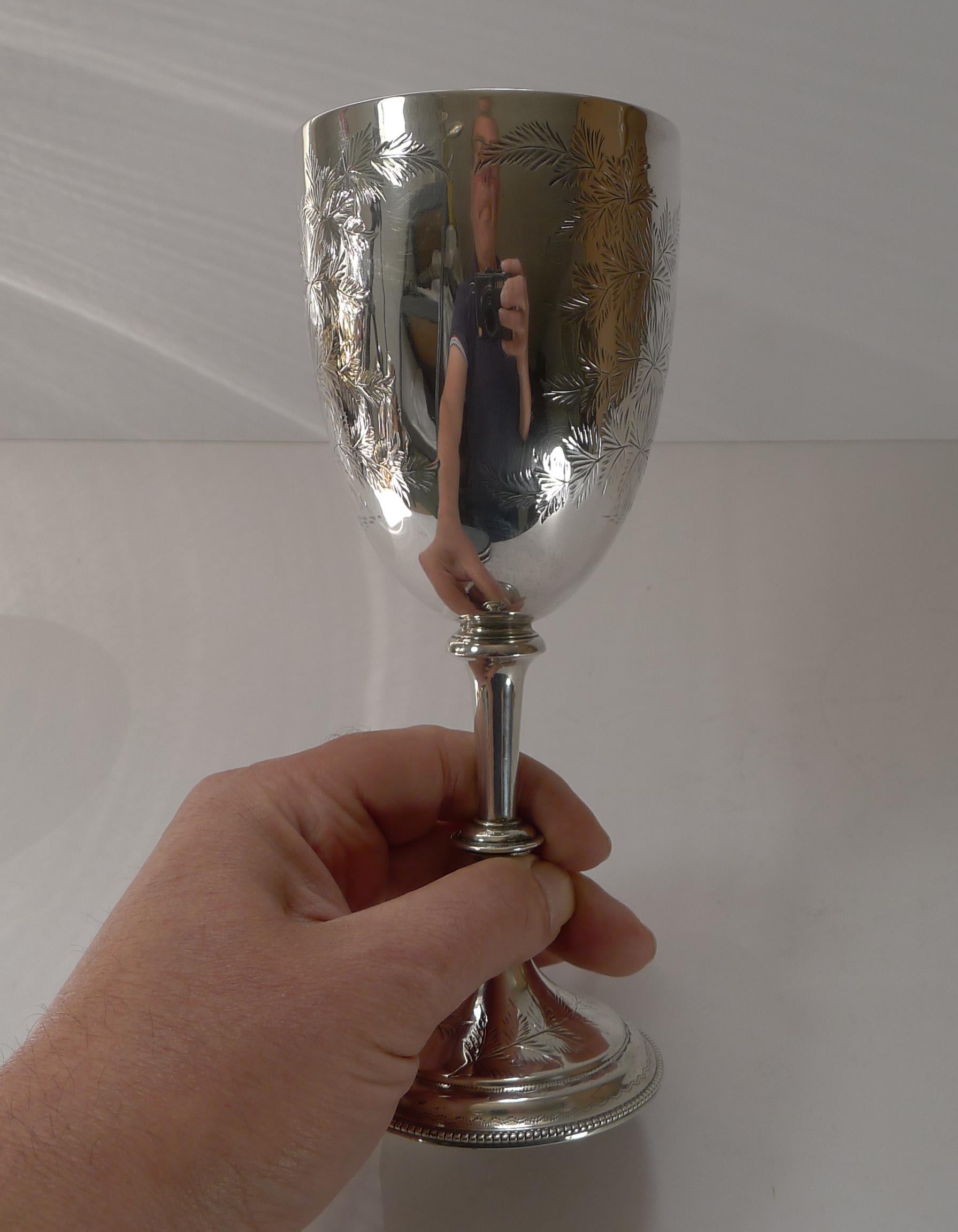 Fine Fern Engraved Sterling Silver Goblet, 1883 6